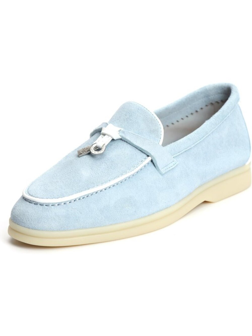 Women's Mist Blue/White Comfortable Suede Loafers Flat Slip-On Penny Dress Shoes